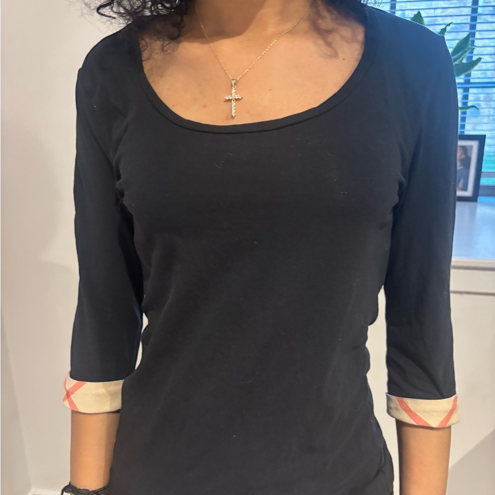 Burberry Black Top with Check Cuff Accents